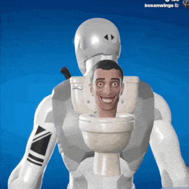 a man 's head is sticking out of a toilet seat