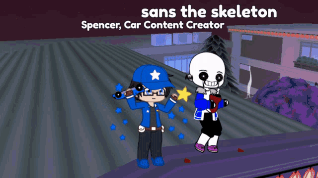sans the skeleton and spencer car content creator are shown in a cartoon