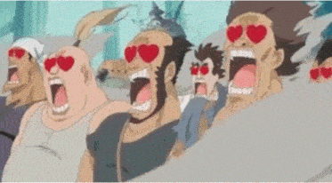 a group of men wearing heart shaped sunglasses are screaming in a cartoon .