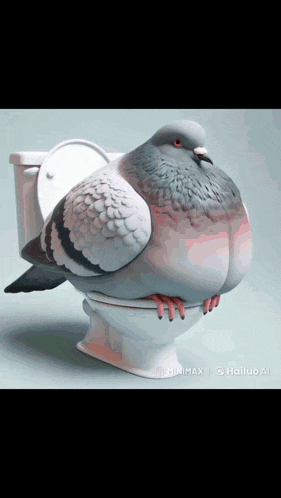a statue of a pigeon sitting on a toilet that says hailuo on it