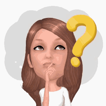 a cartoon woman is thinking with a yellow question mark on her head .