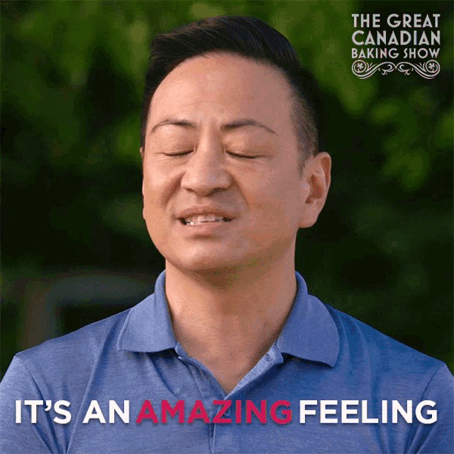 a man with his eyes closed and the words it 's an amazing feeling