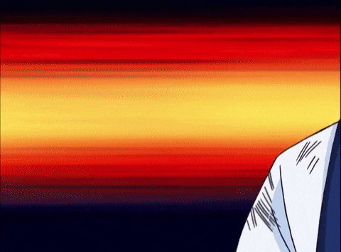 a cartoon character is standing in front of a colorful background