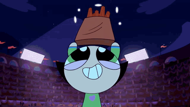 a cartoon character is holding a bucket in her hands