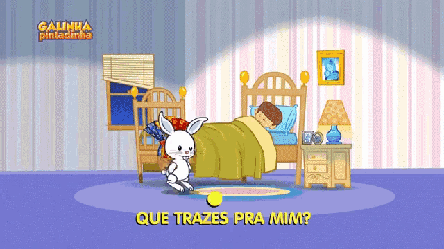 a cartoon of a boy sleeping in a bed with the words que trazes pra mim below it