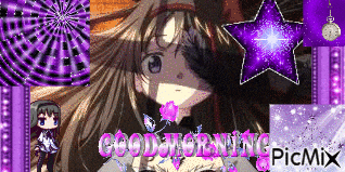 a picture of a girl with the words good morning written on it