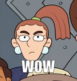 a cartoon woman with a ponytail and earrings says wow