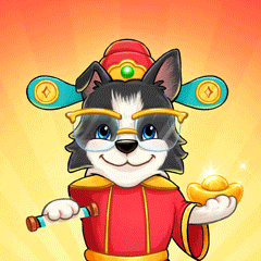 a cartoon dog wearing glasses and a hat is holding a stick and a gold coin