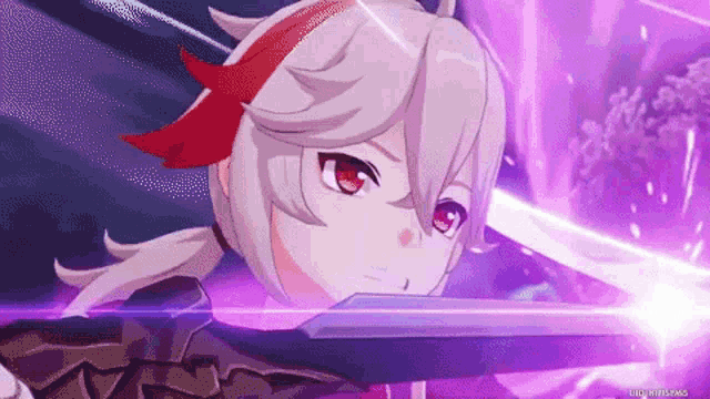a close up of a cartoon character holding a sword in a video game .