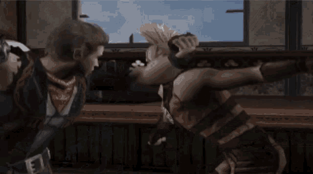 a man with a mohawk is fighting another man with a tattoo on his arm