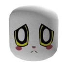 a white cube with a sad face on it