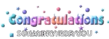 congratulations spraying for you is written on a white background with stars .