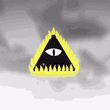 an all seeing eye in a triangle surrounded by flames .