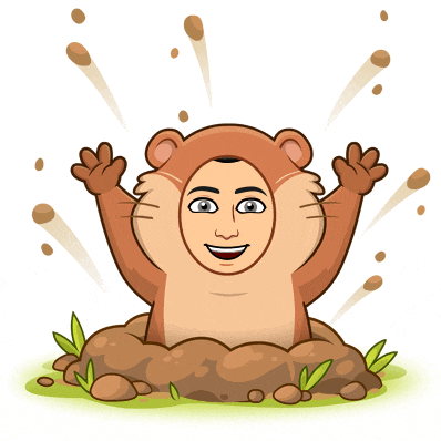 a cartoon of a hamster wearing a human face coming out of the ground