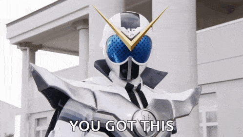 a man in a white and blue superhero costume says you got this