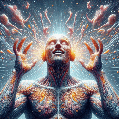 a painting of a man with headphones on his ears