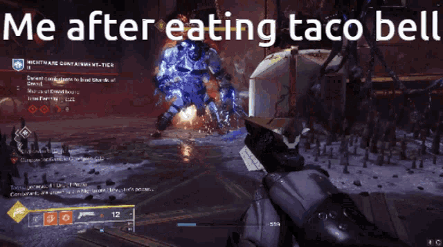 a screenshot of a video game with the words me after eating taco bell