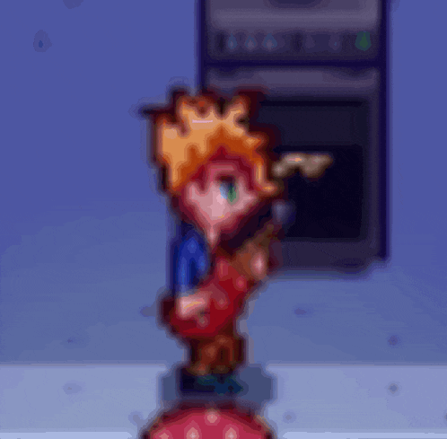 a pixel art drawing of a boy holding a guitar
