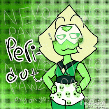 a drawing of a green cartoon character with the words perf dot
