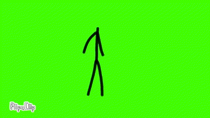 a stick figure is walking on a green screen with the word flip-clip on the bottom .