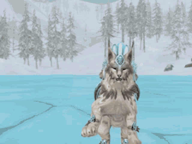 a computer generated image of a wolf standing on a ice rink