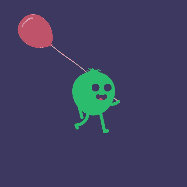 a green cartoon character is holding a red balloon on a string