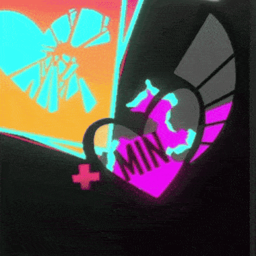 a pink heart with the word min written inside of it