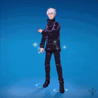 a cartoon character with white hair is standing on one leg