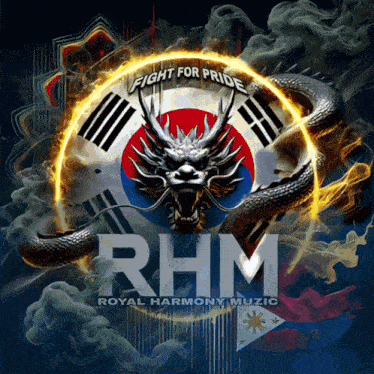 a poster for rhm royal harmony music features a dragon