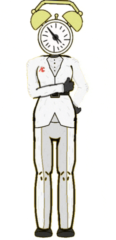 a drawing of a person with a clock head