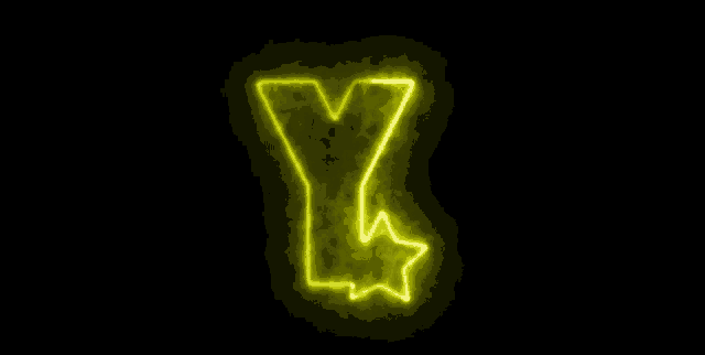 a glowing yellow letter y with a star on a black background