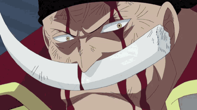a man with blood coming out of his mouth has a white beard