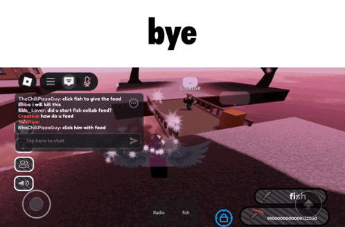 a screenshot of a video game with the word bye on the top