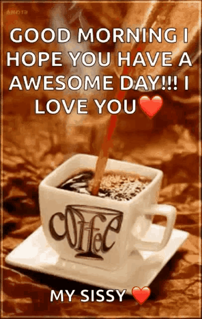 a cup of coffee with the words good morning hope you have a awesome day i love you