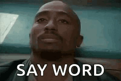 a man with a beard is saying `` say word '' .