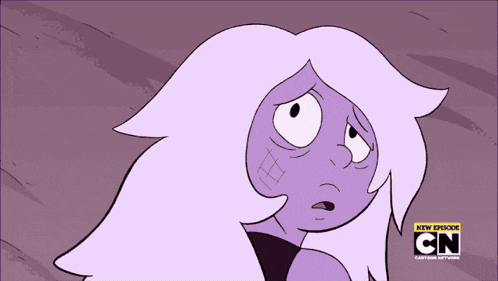 a cartoon of a woman with purple hair and a cn logo on the bottom