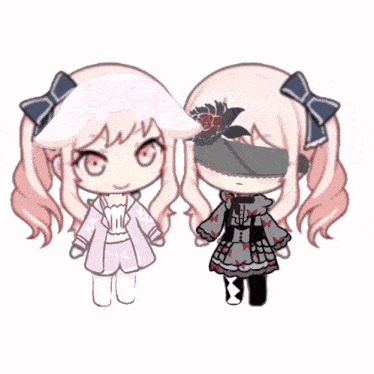 a drawing of two girls with one wearing a white hat and one wearing a black dress