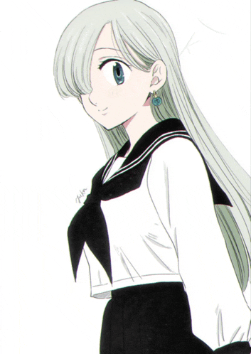 a girl with long white hair is wearing a black and white sailor uniform