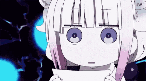 a girl with pink hair and horns is holding a piece of paper in her hands .