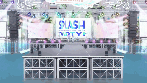 a stage with a large sign that says splash party
