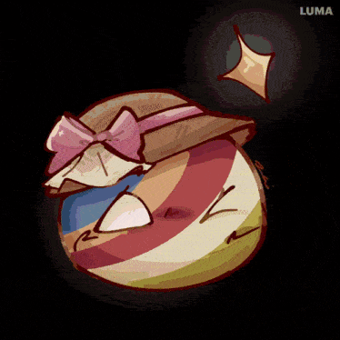 a drawing of a ball with a pink bow and the word luma on the bottom right