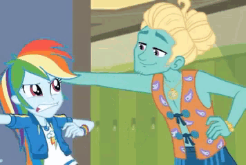 a rainbow dash cartoon character is putting her hand on another character 's shoulder
