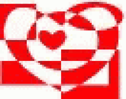 a red heart is sitting on a white surface on a white background .