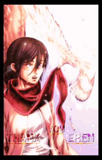 a drawing of a girl with the words thank you eren