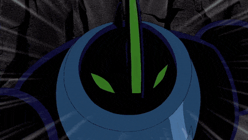 a cartoon character is holding a blue sword