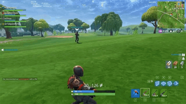 a person is playing a video game called fortnite and their score is 30 126