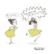 a cartoon of a girl in a yellow dress talking to another girl in a yellow dress .
