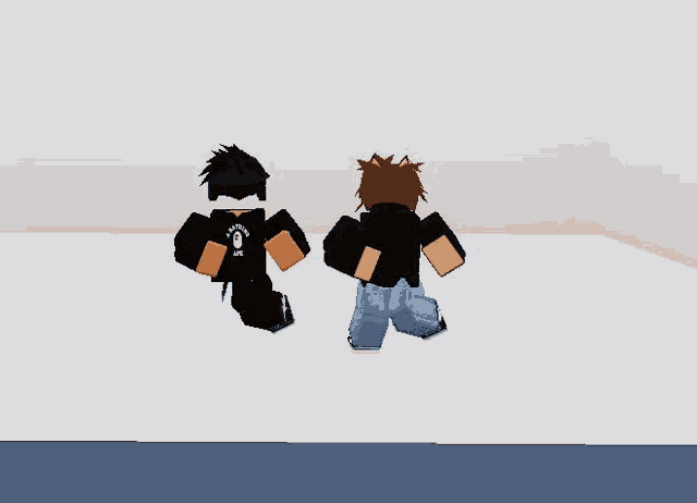 two roblox characters are standing next to each other in a white room