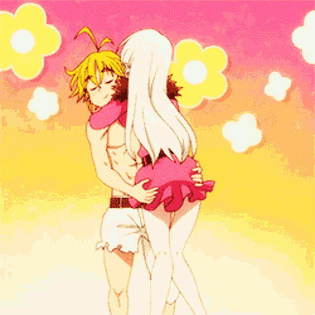 a man and a woman are hugging each other in a cartoon