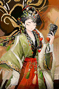 a drawing of a girl with a crown on her head holding a phone